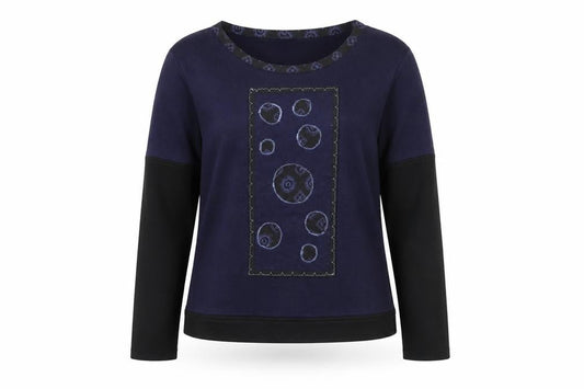 Enjoy Womens Blue Embroidered Long Sleeve T-Shirt Size 14