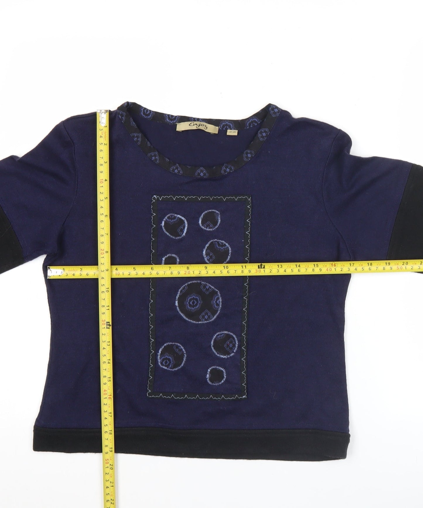 Enjoy Womens Blue Embroidered Long Sleeve T-Shirt Size 14