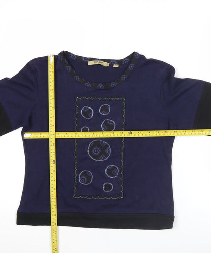 Enjoy Womens Blue Embroidered Long Sleeve T-Shirt Size 14