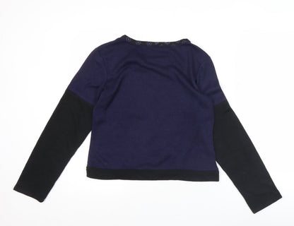 Enjoy Womens Blue Embroidered Long Sleeve T-Shirt Size 14