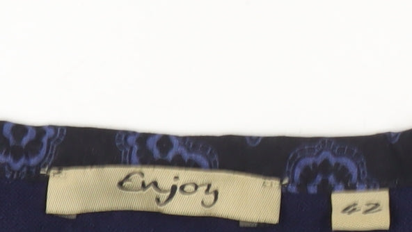 Enjoy Womens Blue Embroidered Long Sleeve T-Shirt Size 14