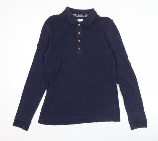 Additional front view of ESPRIT Men’s Blue Long Sleeve Polo Shirt, size M, Cotton Classic Casual