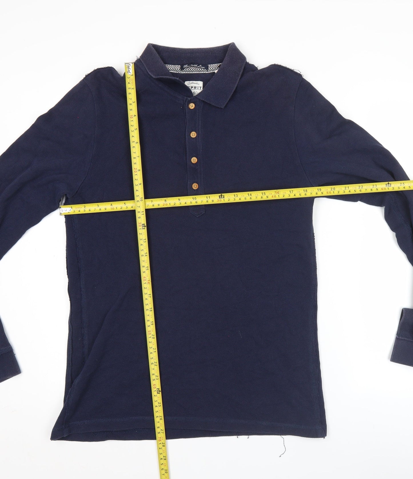 Esprit Men’s Blue Long Sleeve Polo Shirt Size M Cotton Classic Casual
