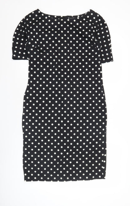 Dorothy Perkins Women Black Polka Dot Sheath Dress Size 14