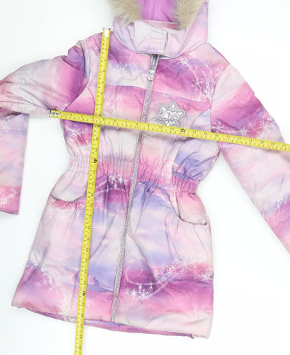 Disney Frozen Girls Pink Purple Puffer Jacket Coat Age 11 Years Hooded
