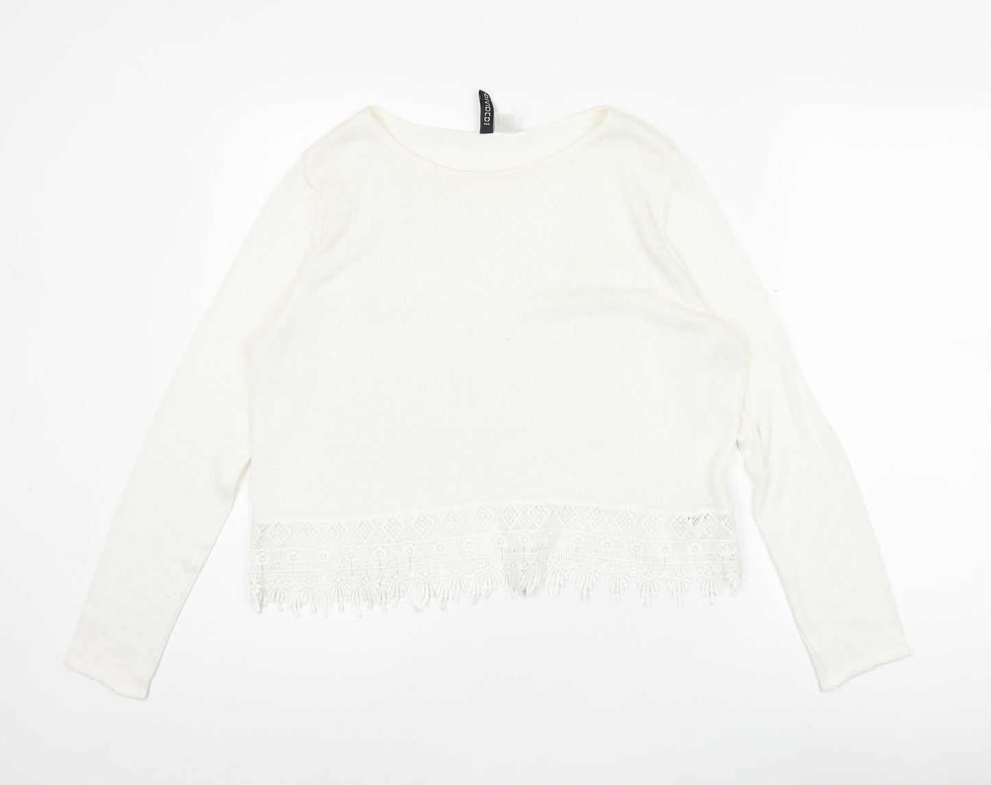Divided Women's White Cropped Lace Fringe Blouse Size 12
