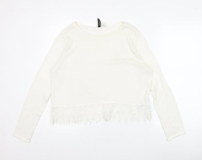 Divided Women's White Cropped Lace Fringe Blouse Size 12