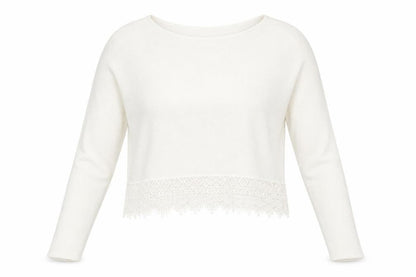 Divided Women's White Cropped Lace Fringe Blouse Size 12