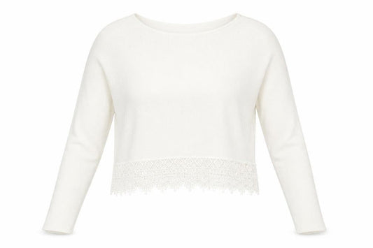 Divided Women's White Cropped Lace Fringe Blouse Size 12