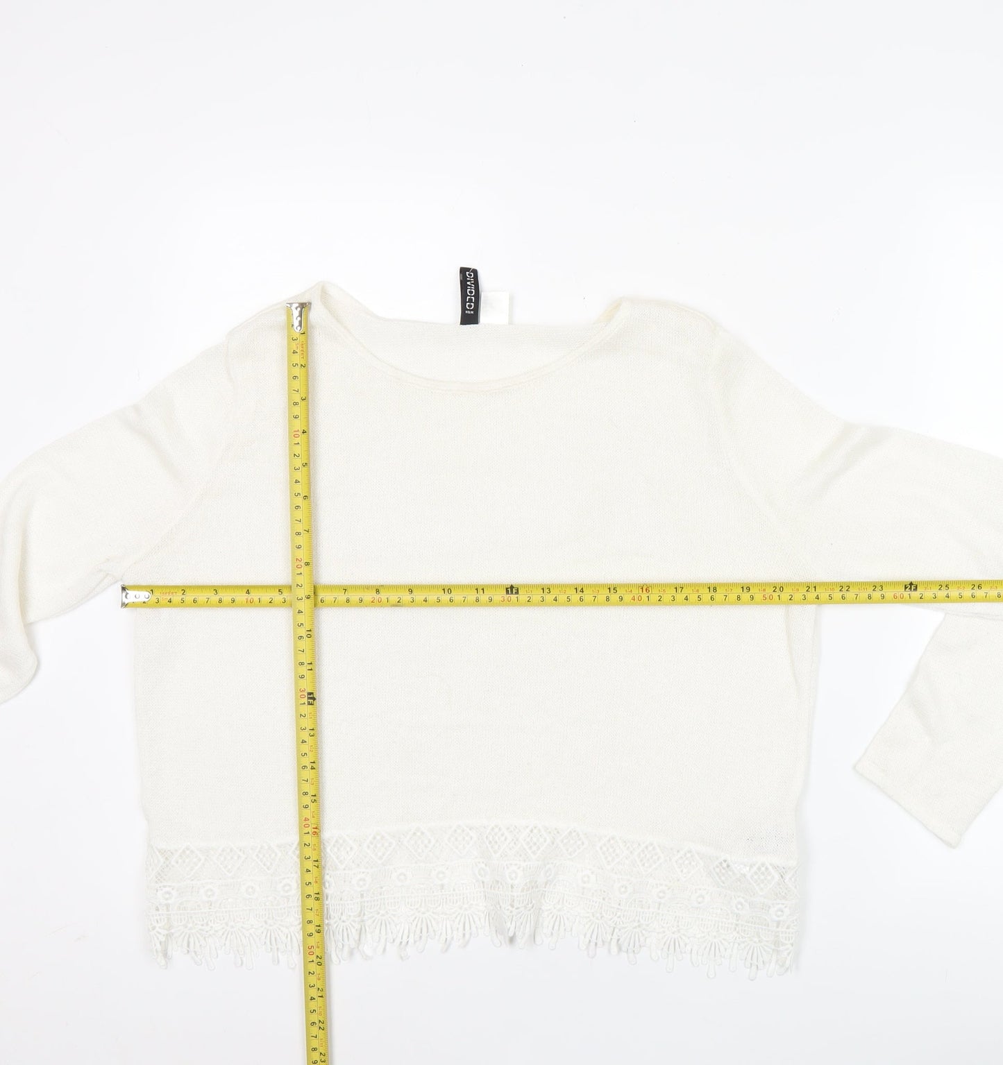 Divided Women's White Cropped Lace Fringe Blouse Size 12