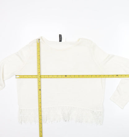 Divided Women's White Cropped Lace Fringe Blouse Size 12