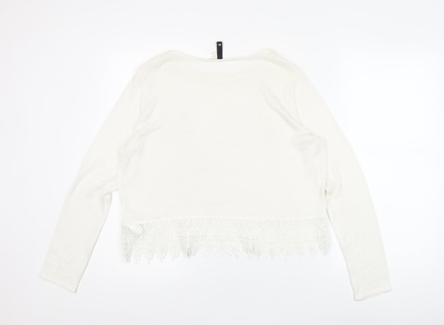 Divided Women's White Cropped Lace Fringe Blouse Size 12