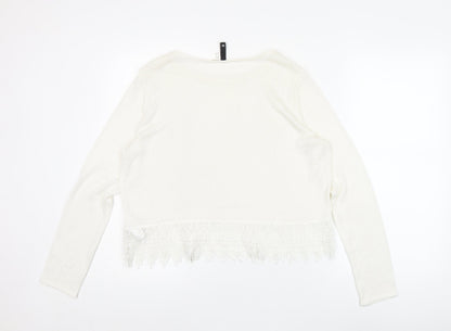 Divided Women's White Cropped Lace Fringe Blouse Size 12