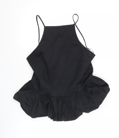 Zara Women Black Halter Camisole Tank Top L Ruffle Party