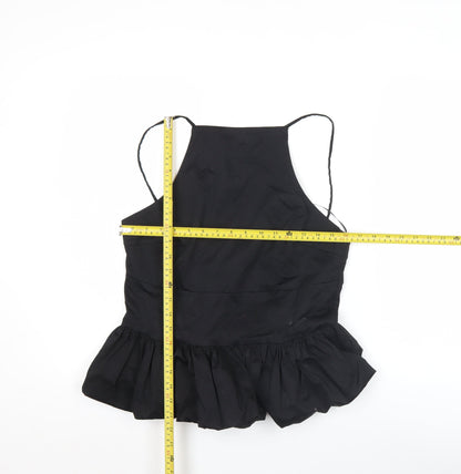 Zara Women Black Halter Camisole Tank Top L Ruffle Party