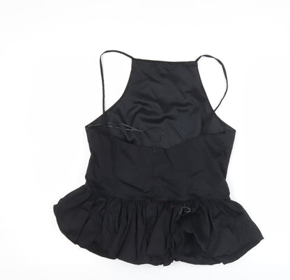 Zara Women Black Halter Camisole Tank Top L Ruffle Party