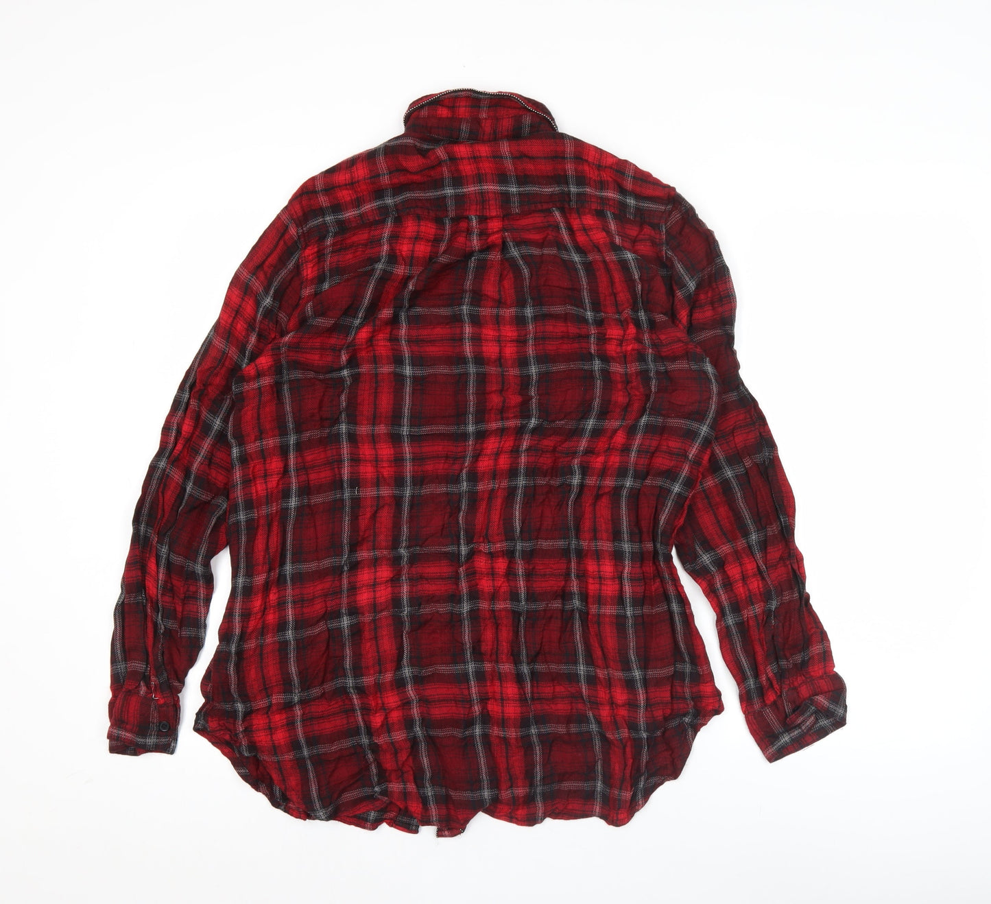 Topshop Women Red Plaid Button-Up Shirt UK 8 Long Sleeve Casual Viscose