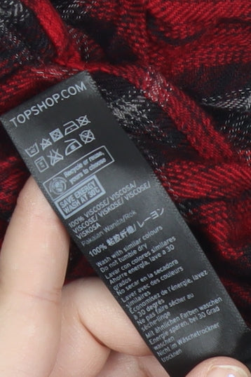 Topshop Women Red Plaid Button-Up Shirt UK 8 Long Sleeve Casual Viscose