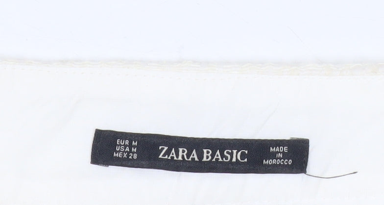 Zara Women’s Ivory Tweed Mini Skirt M Zip Front Lined Cotton Blend