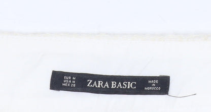 Zara Women’s Ivory Tweed Mini Skirt M Zip Front Lined Cotton Blend