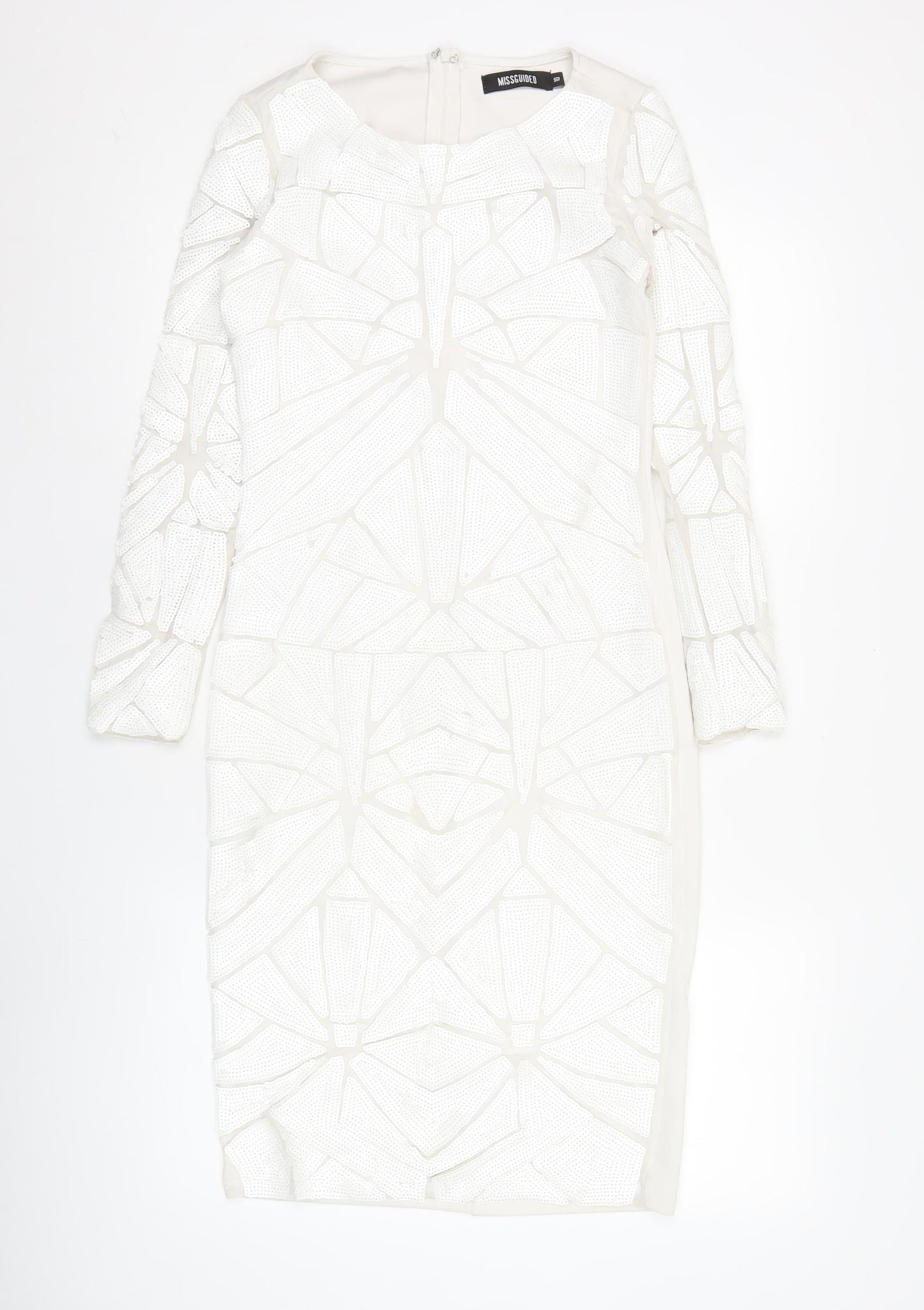 Missguided Women’s White Bodycon Sequin Dress Size 10 Long Sleeve