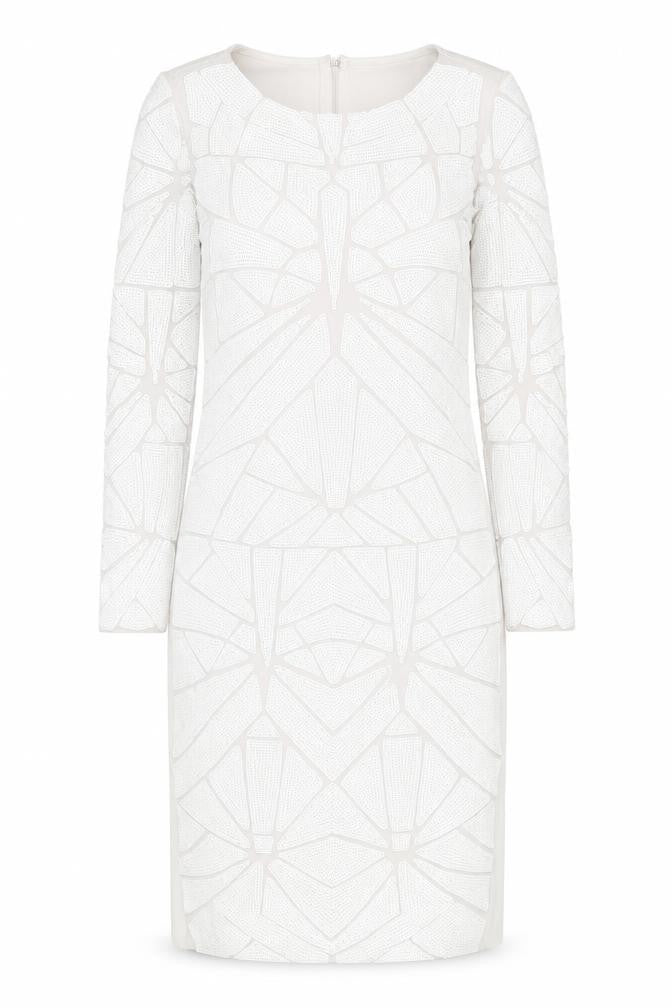 Front view of Missguided Women’s White Bodycon Sequin Dress, size UK 10, Long Sleeve
