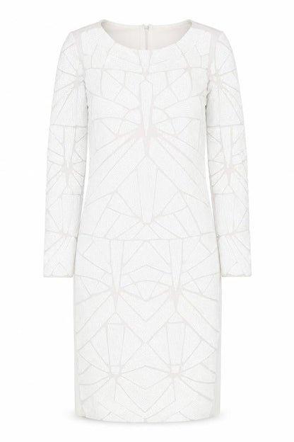 Front view of Missguided Women’s White Bodycon Sequin Dress, size UK 10, Long Sleeve