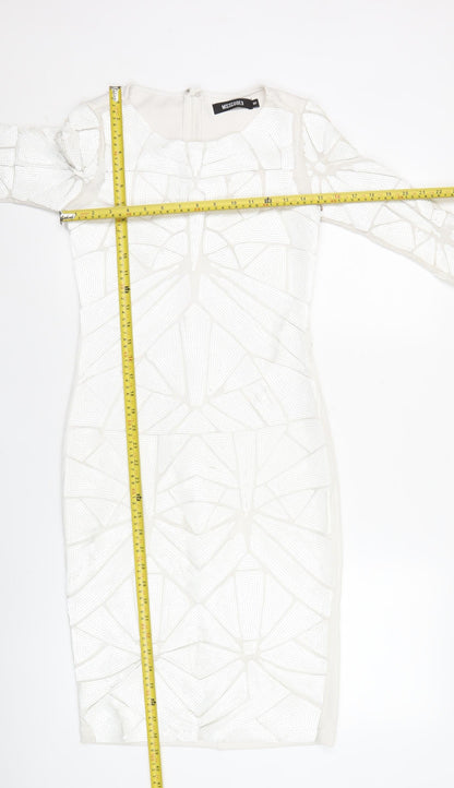 Missguided Women’s White Bodycon Sequin Dress Size 10 Long Sleeve
