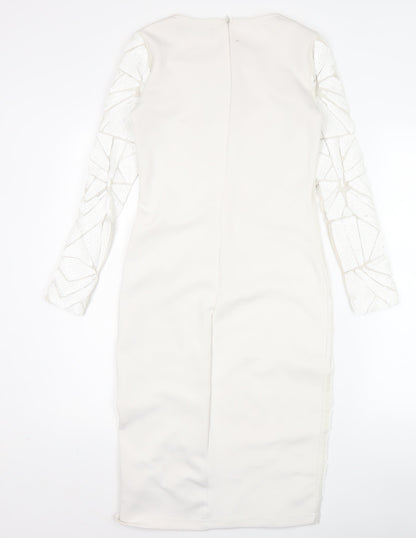 Missguided Women’s White Bodycon Sequin Dress Size 10 Long Sleeve