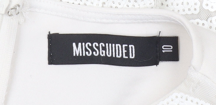 Missguided Women’s White Bodycon Sequin Dress Size 10 Long Sleeve