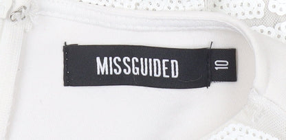 Missguided Women’s White Bodycon Sequin Dress Size 10 Long Sleeve