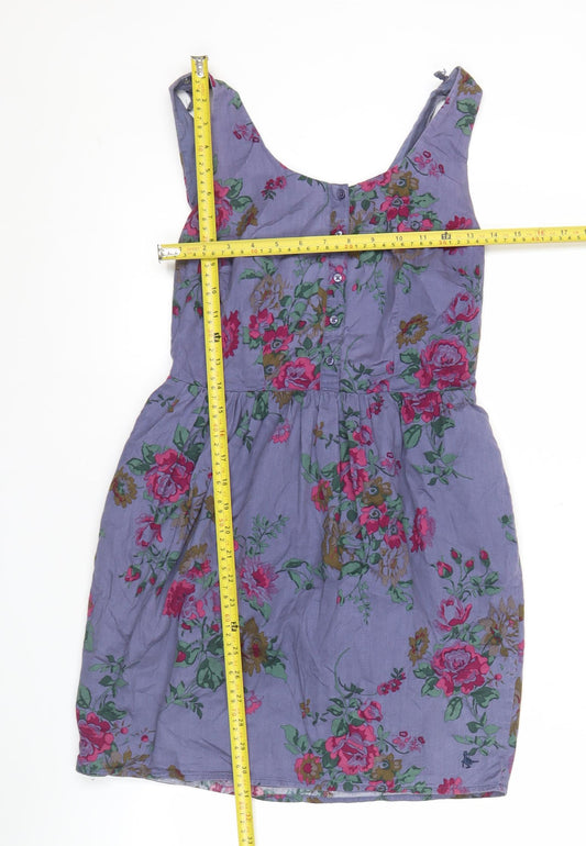 Jack Wills Women’s Purple Floral Skater Dress UK 8 Cotton Sleeveless