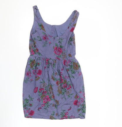 Jack Wills Women’s Purple Floral Skater Dress UK 8 Cotton Sleeveless