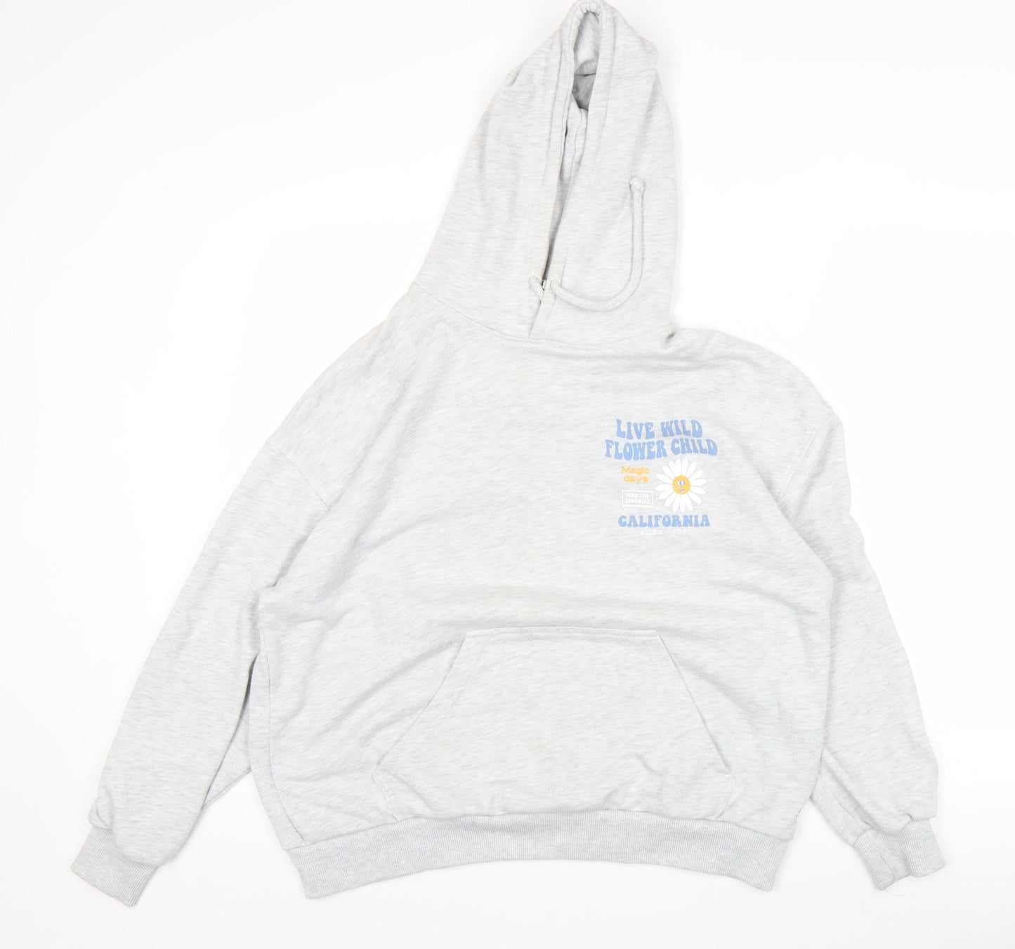 Pull&Bear Teens Grey Graphic Hoodie S California Flower Child