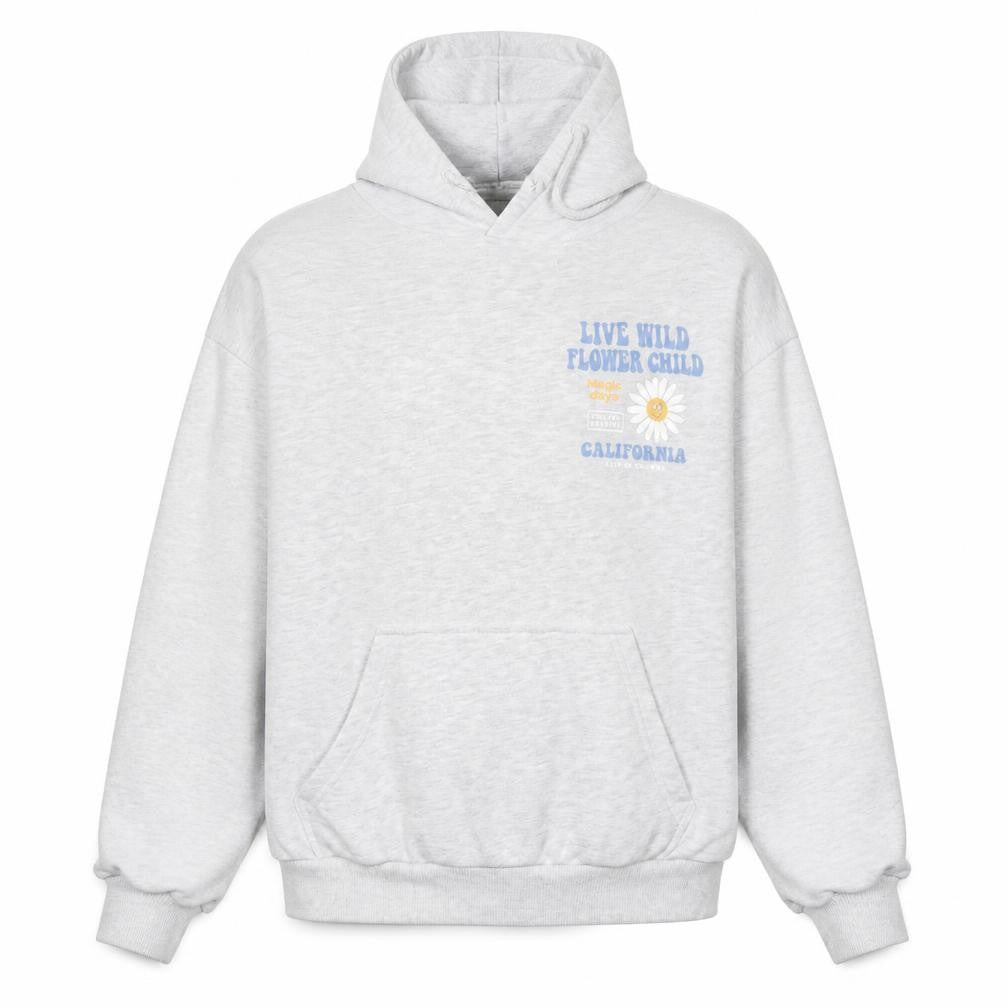 Front view of Pull&Bear Teens Grey Graphic Hoodie S California Flower Child