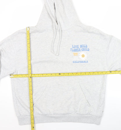 Pull&Bear Teens Grey Graphic Hoodie S California Flower Child
