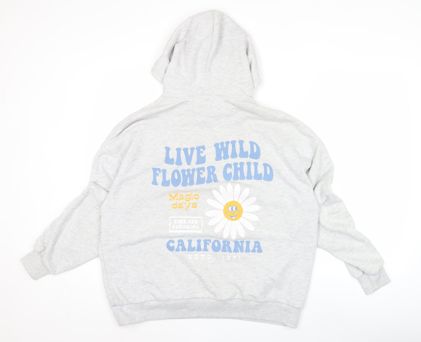 Pull&Bear Teens Grey Graphic Hoodie S California Flower Child