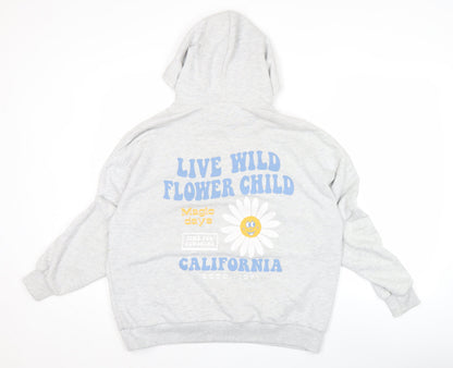 Pull&Bear Teens Grey Graphic Hoodie S California Flower Child