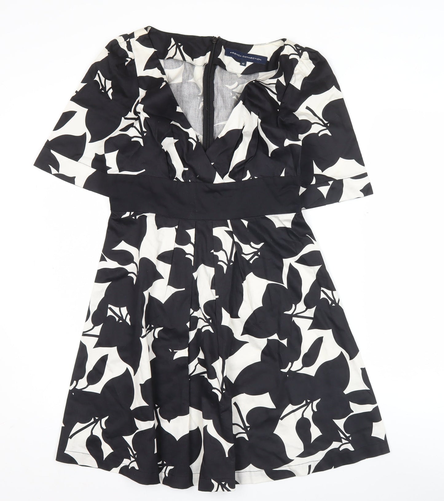 French Connection Women’s Black White A-Line Dress Size 10 V-Neck