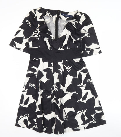 French Connection Women’s Black White A-Line Dress Size 10 V-Neck