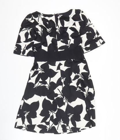 French Connection Women’s Black White A-Line Dress Size 10 V-Neck
