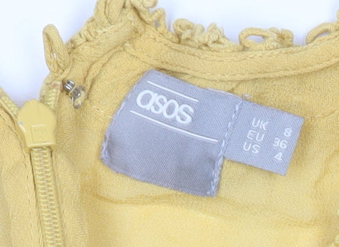 ASOS Womens Yellow Viscose Shift Dress Size 8 Boho Crochet Long Sleeve