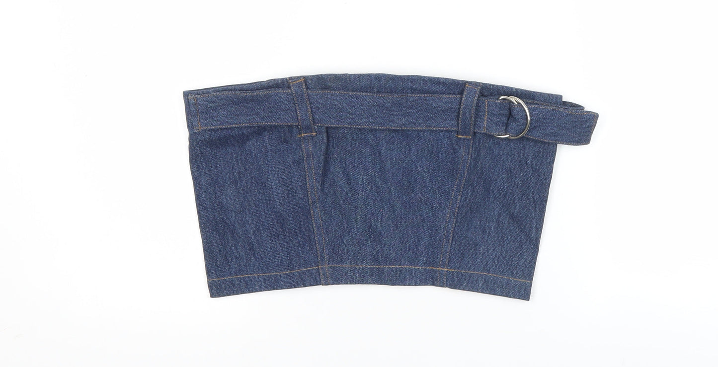 Beyond Retro Women’s Blue Denim Strapless Cropped Top S
