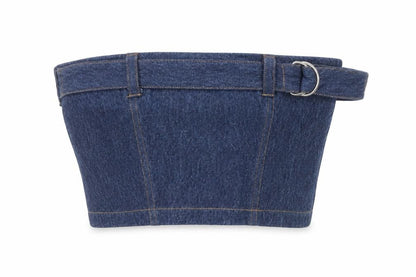 Vintage Women’s Blue Denim Strapless Cropped Top S