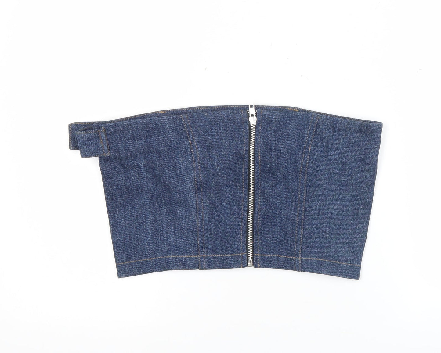 Beyond Retro Women’s Blue Denim Strapless Cropped Top S