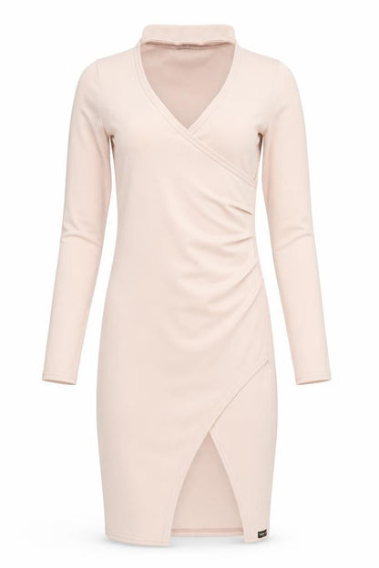 ZIP-CODE Women Beige XS Bodycon Knee Length Long Sleeve V-Neck Dress