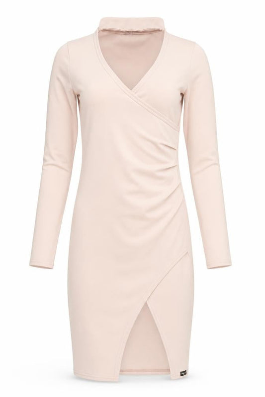 ZIP-CODE Women Beige XS Bodycon Knee Length Long Sleeve V-Neck Dress