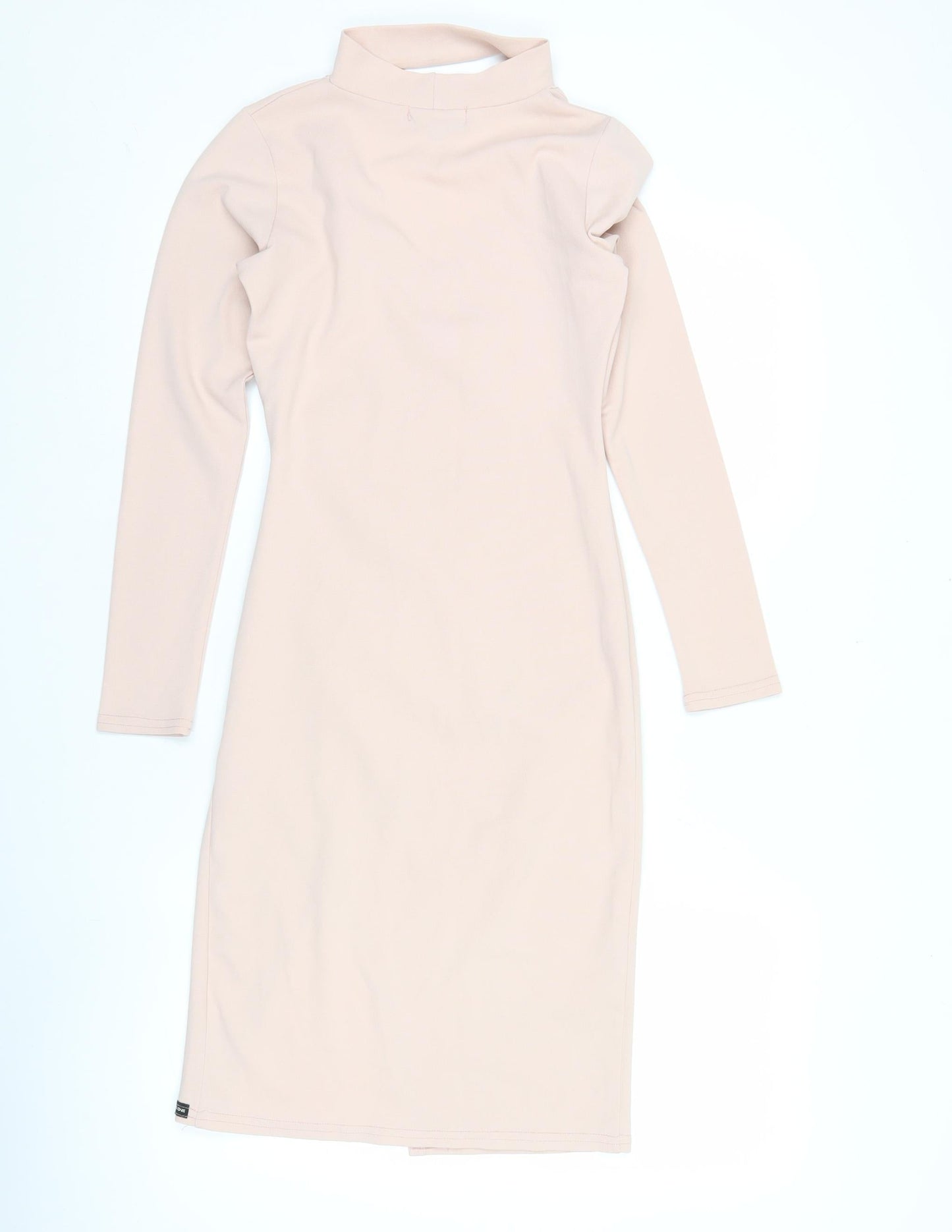 ZIP-CODE Women Beige XS Bodycon Knee Length Long Sleeve V-Neck Dress