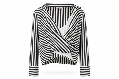 H&M Womens Black White Striped Wrap Blouse Size 12 Long Sleeve