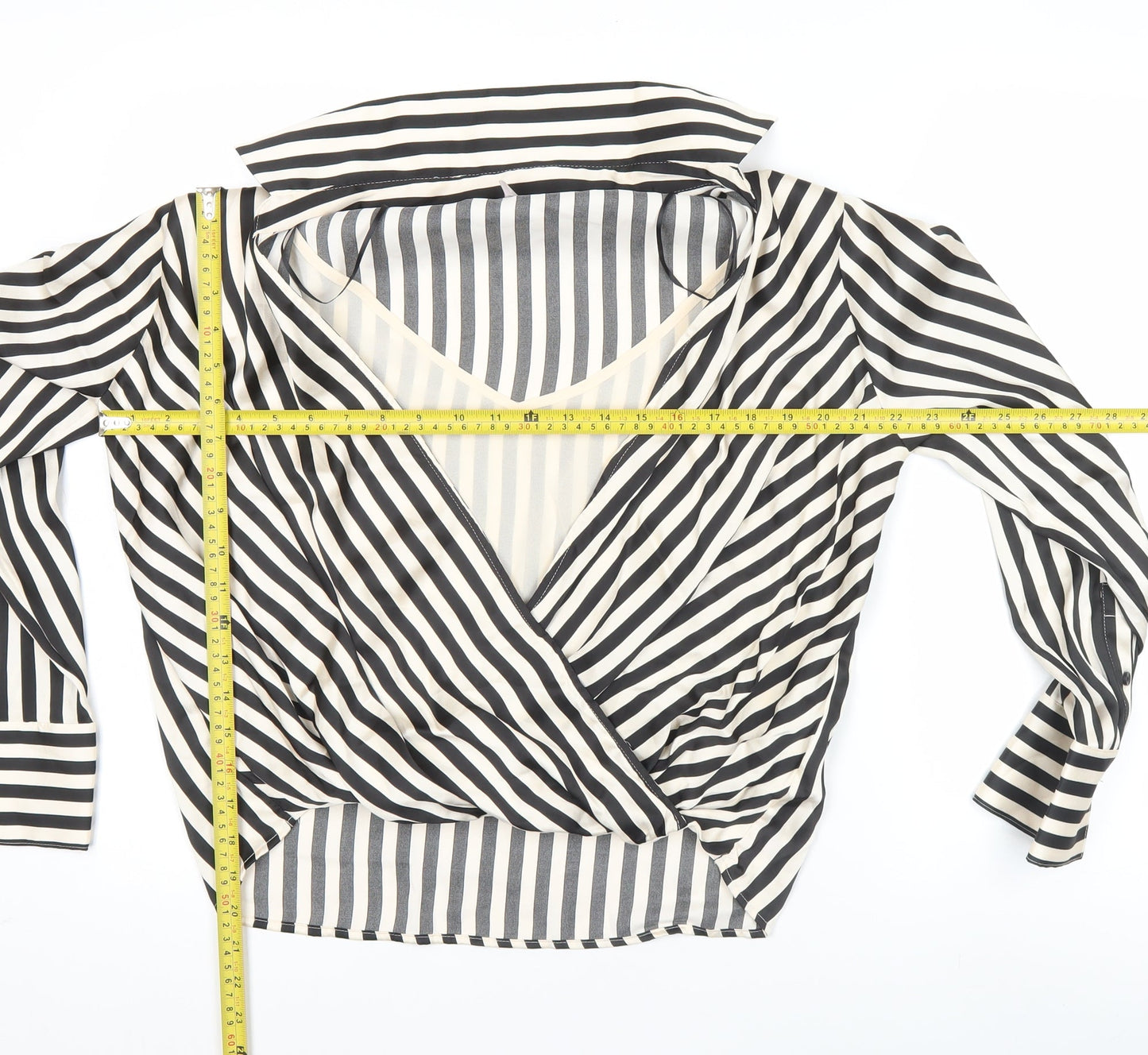 H&M Womens Black White Striped Wrap Blouse Size 12 Long Sleeve